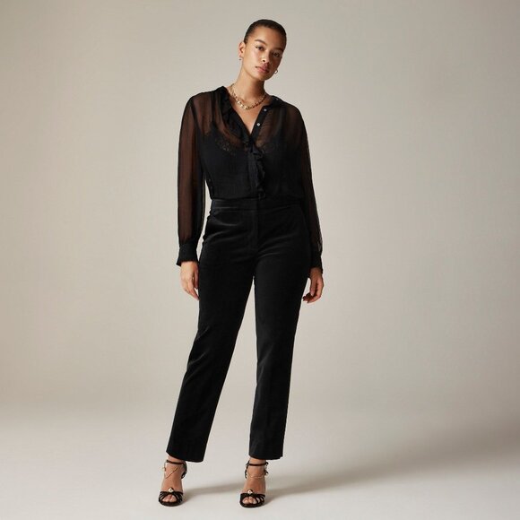 J. Crew Kate Velvet Slim Fit Pant Womens 6‎ Black Party Corporate Officegoth NWT - Picture 1 of 16